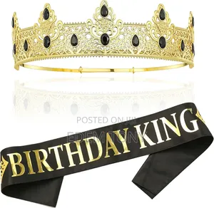 Birthday King Crown With Glittering Letter Sash -Rhinestone Crownpiece
