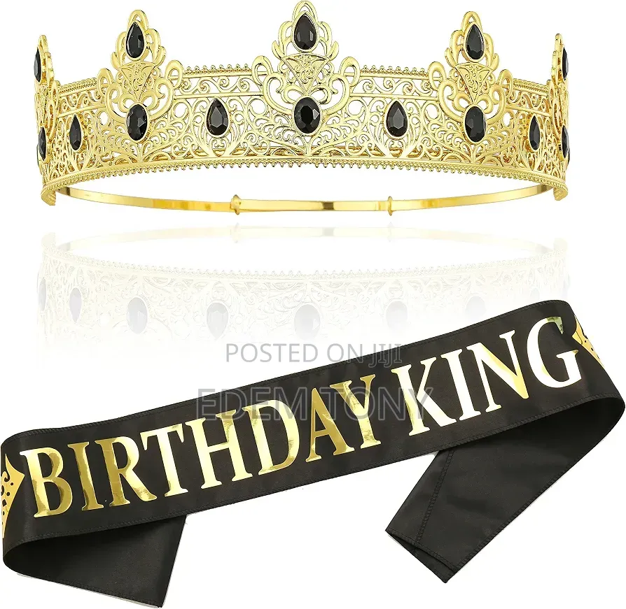 Birthday King Crown With Glittering Letter Sash -Rhinestone Crownpiece