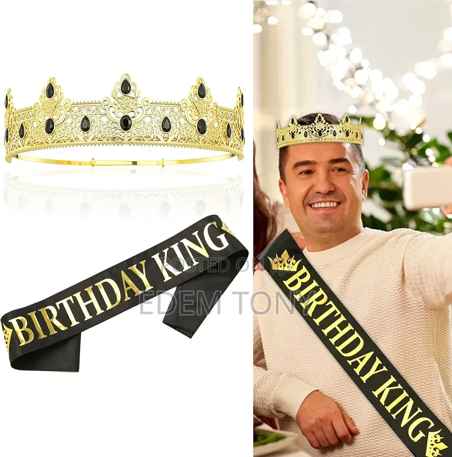 Birthday King Crown With Glittering Letter Sash -Rhinestone Crownpiece