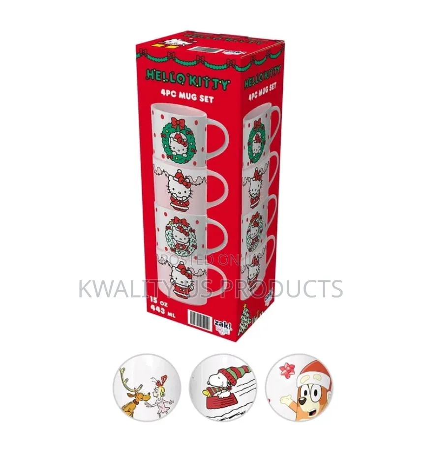 Hello Kitty 4-Pack Stackable Ceramic Holiday Mugs Set - 443 Ml