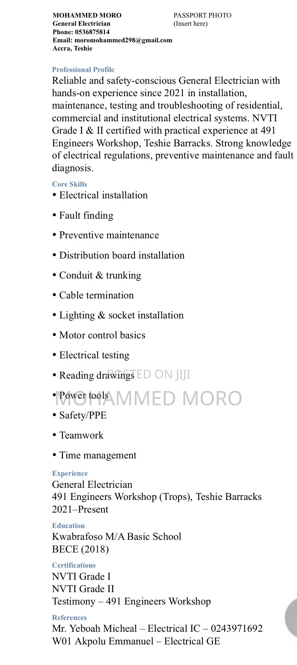 Construction & Skilled Trade CV