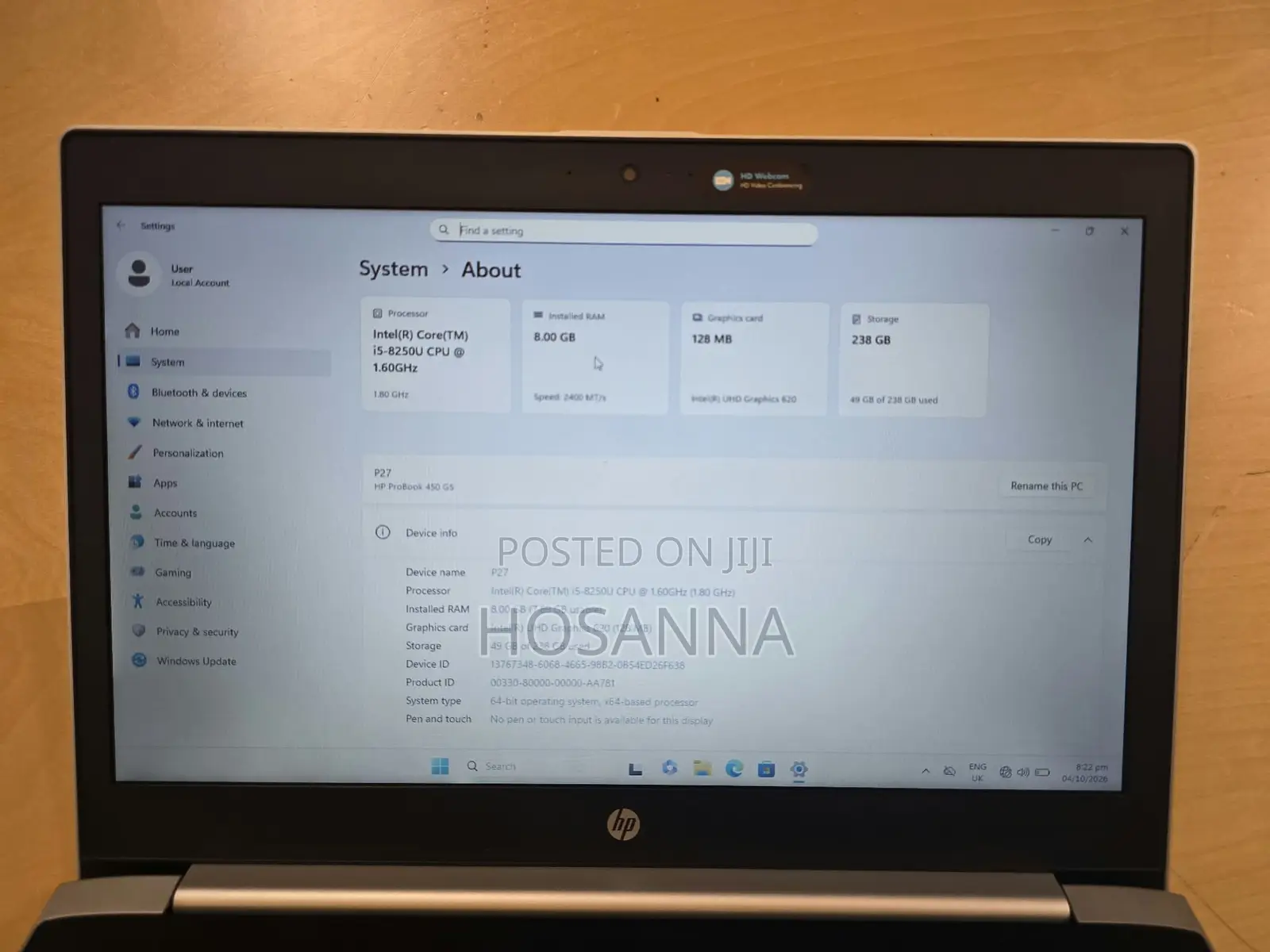Laptop HP ProBook 450 G5 8GB Intel Core i5 SSD 256GB
