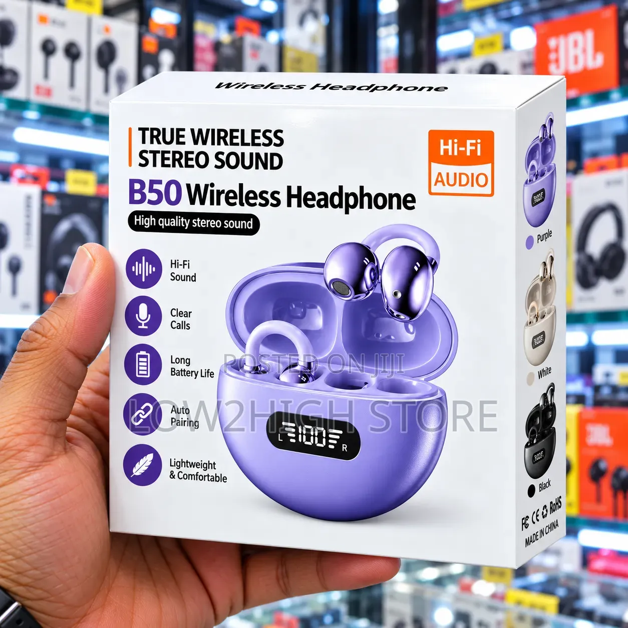 B50 Open-Ear Clip-on TWS Bluetooth Earbuds - Low2High