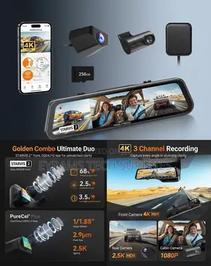 WOLFBOX 4K 3-Channel Dash Cam (Front, Rear & Cabin) + GPS
