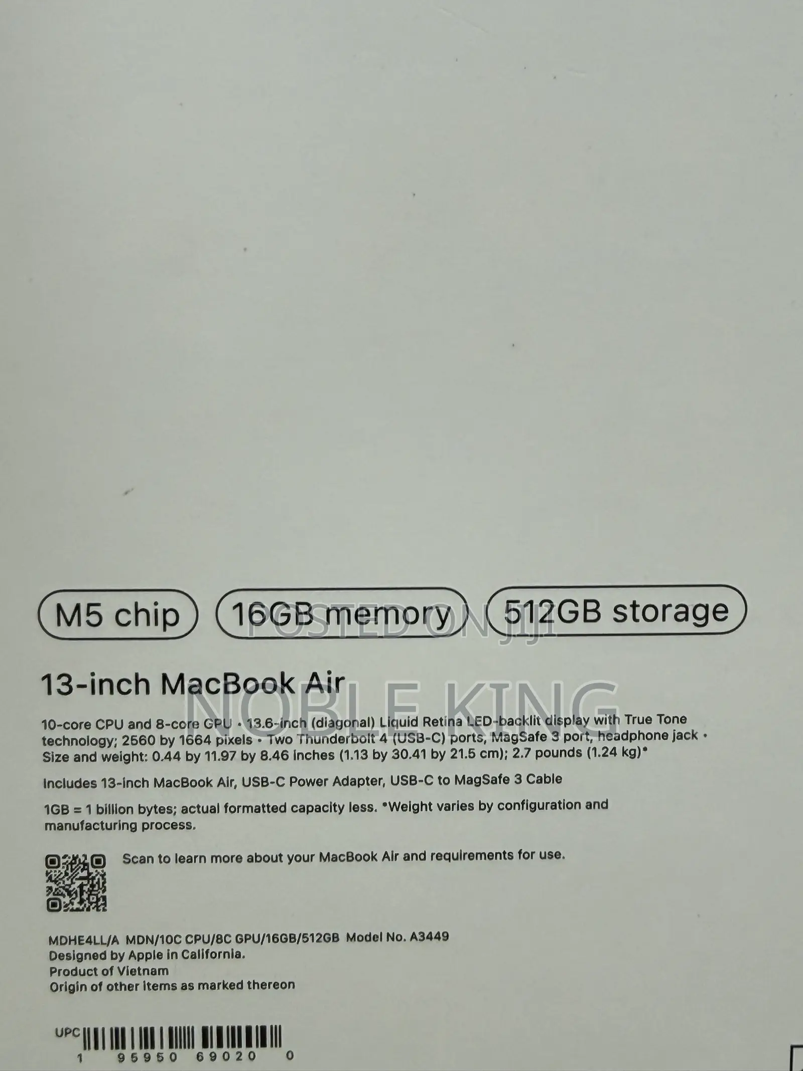 New Laptop Apple MacBook Air 2026 M5 16GB Apple M5 SSD 512GB