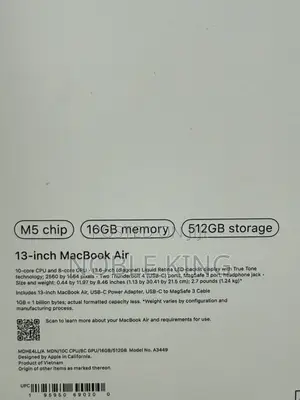 New Laptop Apple MacBook Air 2026 M5 16GB Apple M5 SSD 512GB