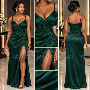 Plain Emerald Green Spaghetti Straps Satin Dress