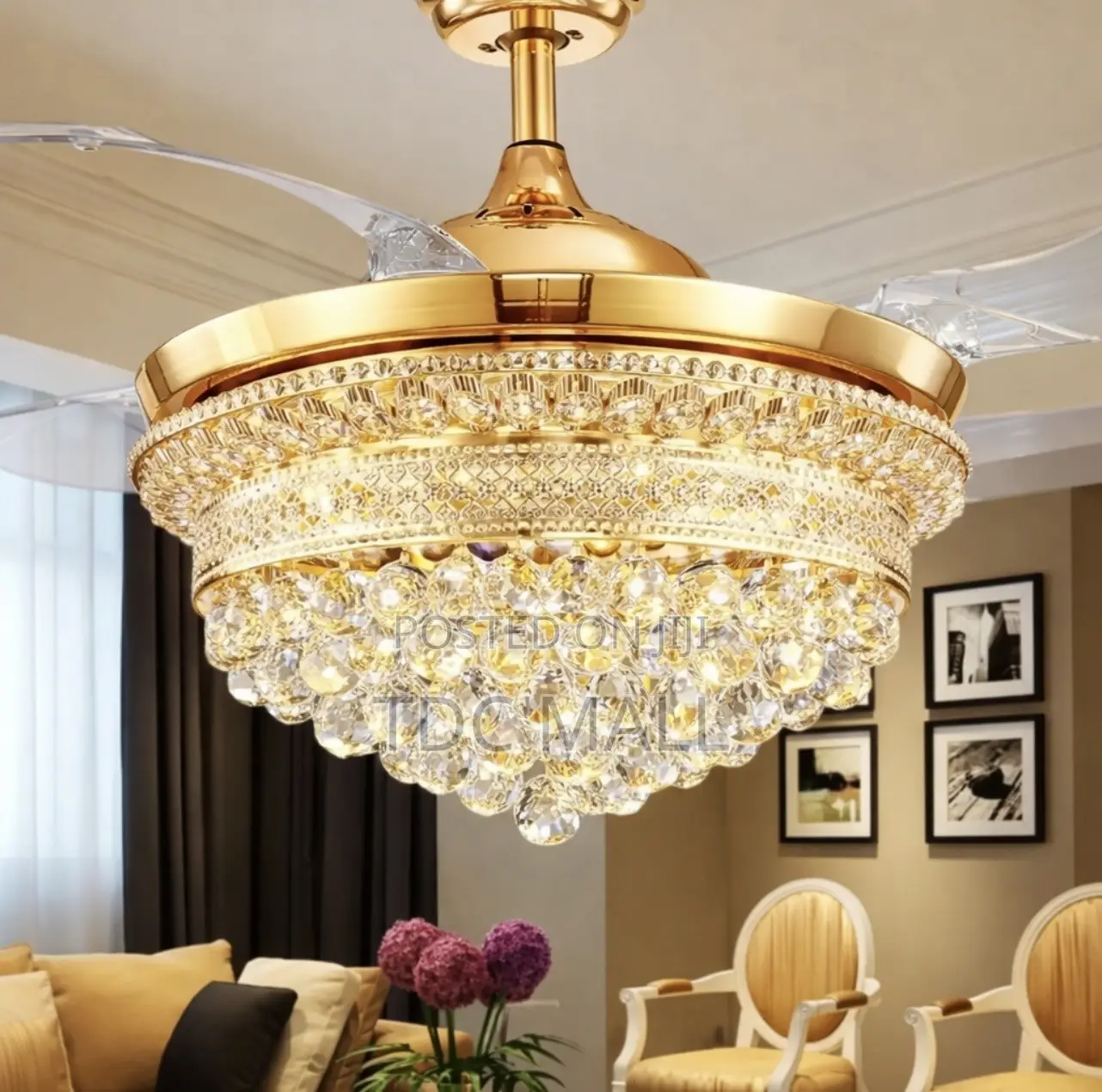 Luxurious Crystal Fanlight With Bluetooth + Voice Control & Remote
