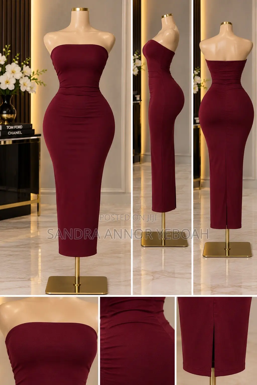 Burgundy Strapless Bodycon Midi