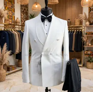 Plain White Jacket Black Trousers Double-Breasted Tuxedo Dinner Suits