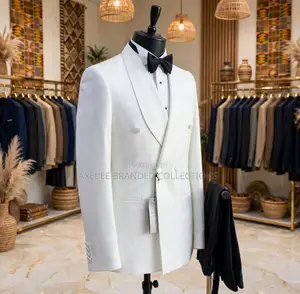 Plain White Jacket Black Trousers Double-Breasted Tuxedo Dinner Suits