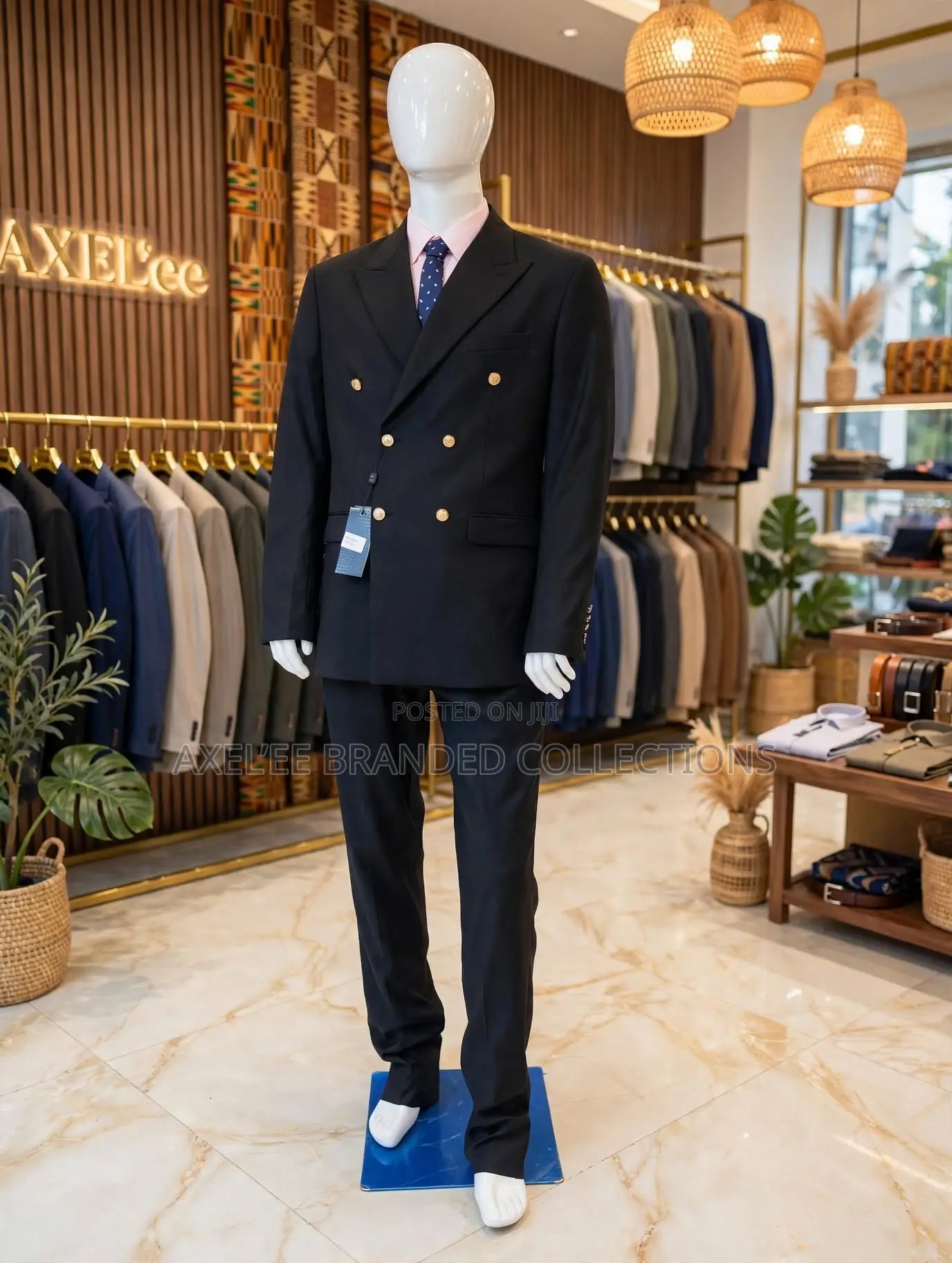 Black Double-Breasted Suits, Six Gold Buttons in Naval/Blazer