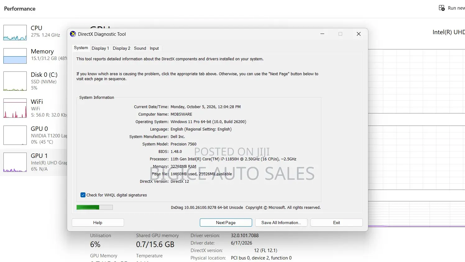 Laptop Dell Precision 7560 32GB Intel Core i7 SSD 512GB