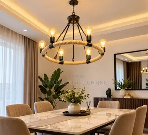 6-Lights Rope Round Wagon Wheel Chandelier