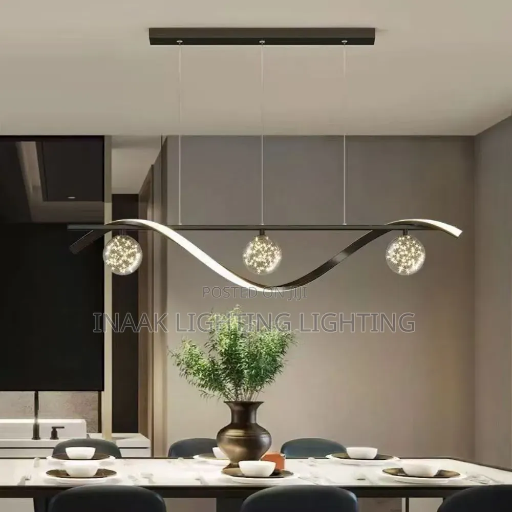 Modern Wave LED Linear Chandelier With 3 Crystal Starry Balls