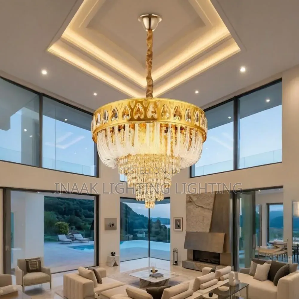 Gold Crown Crystal Chandelier - Extra Large for Duplex Living Room