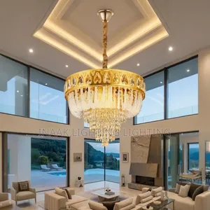 Gold Crown Crystal Chandelier - Extra Large for Duplex Living Room