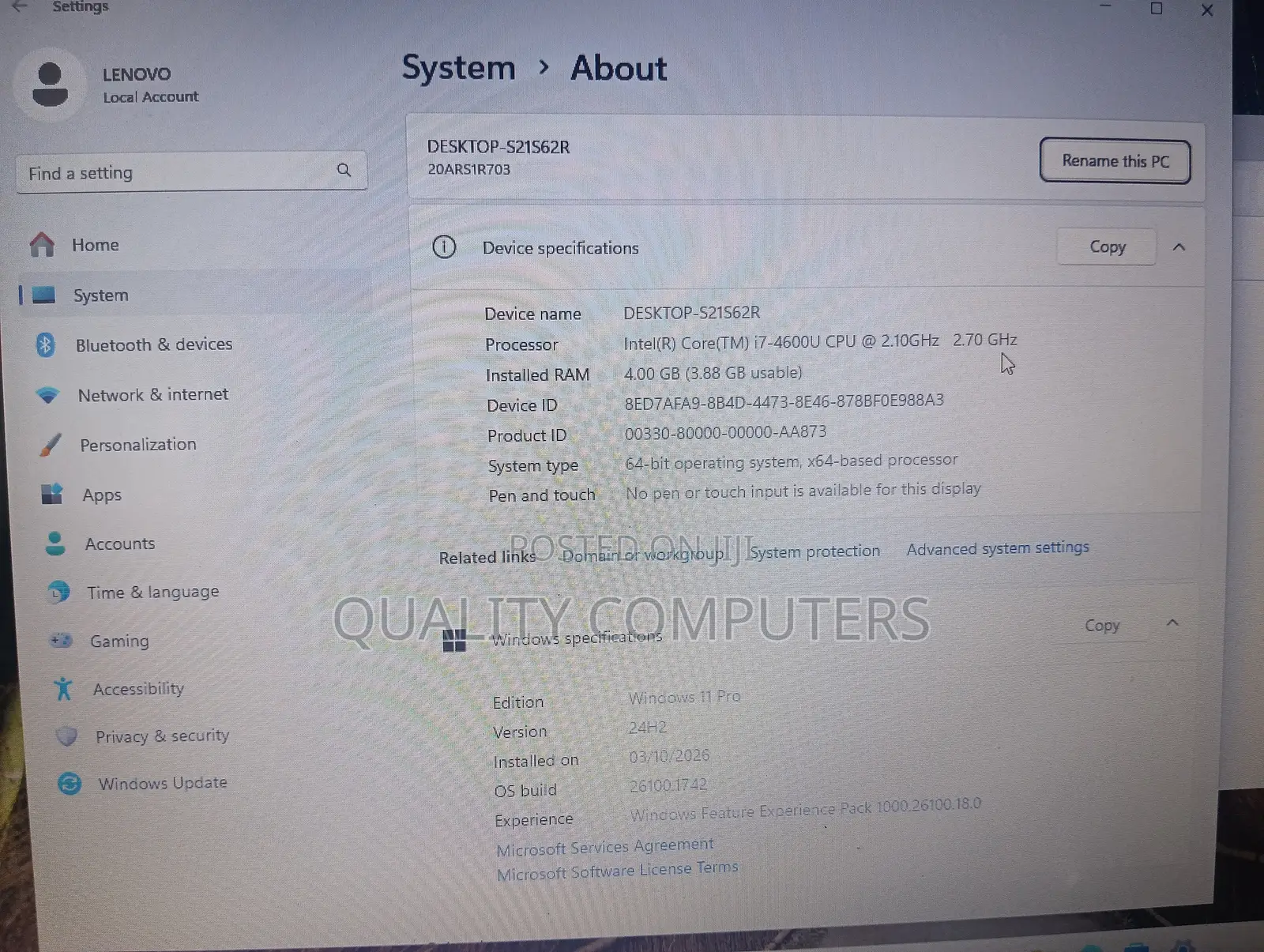 Laptop Lenovo ThinkPad T440s 4GB Intel Core i7 HDD 500GB