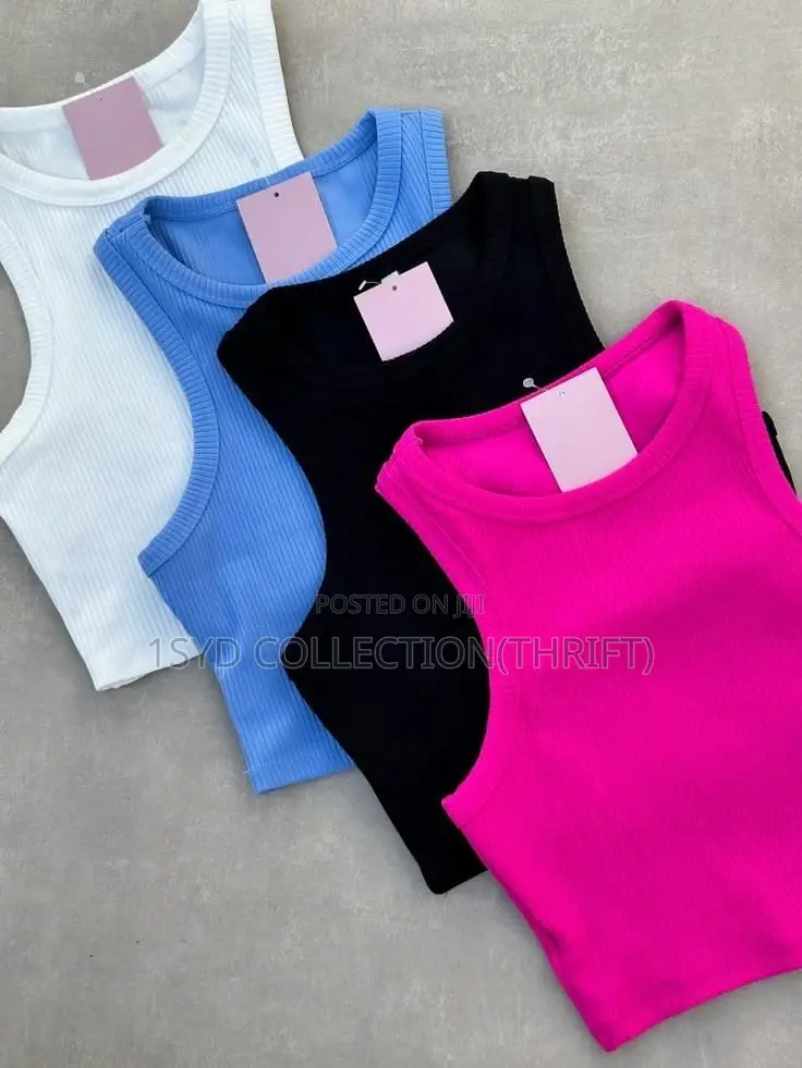 ⁠Ribbed High-Neck Tank Crop Tops - 1sydthrift⁠
