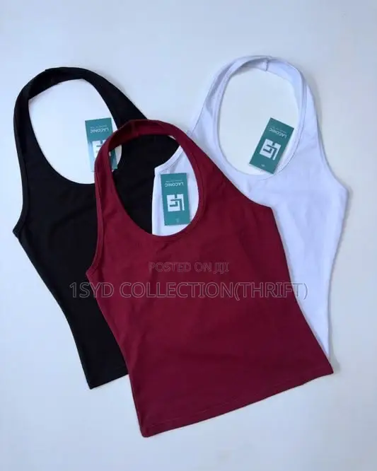 ⁠Ribbed Halter Neck Crop Tops - 1sydthrift⁠