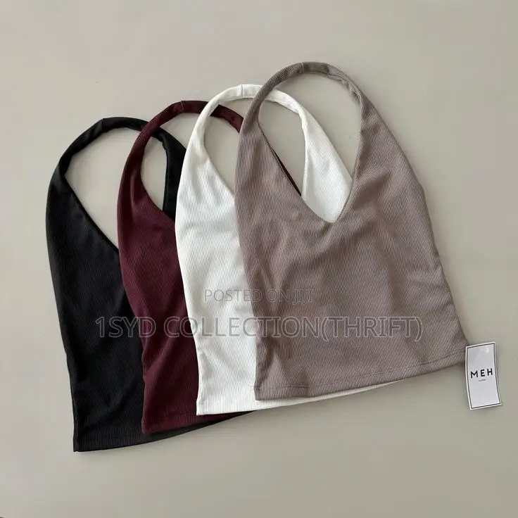 ⁠Ribbed Halter Neck Crop Tops - 1sydthrift⁠