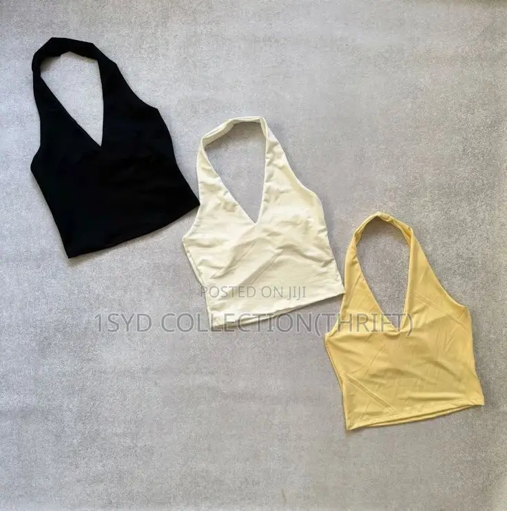 ⁠Ribbed Halter Neck Crop Tops - 1sydthrift⁠