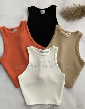 ⁠Ribbed High-Neck Tank Crop Tops - 1sydthrift⁠