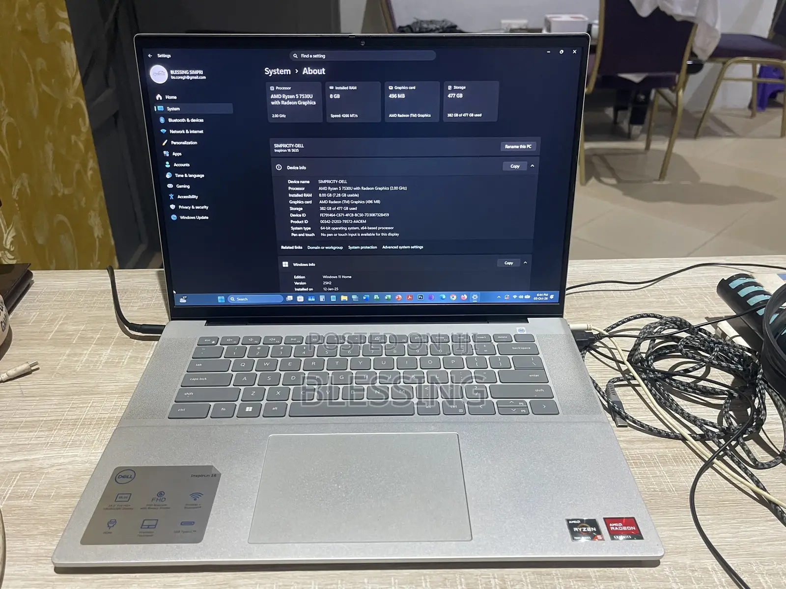 Laptop Dell Inspiron 16 5635 8GB AMD Ryzen 5 SSD 512GB