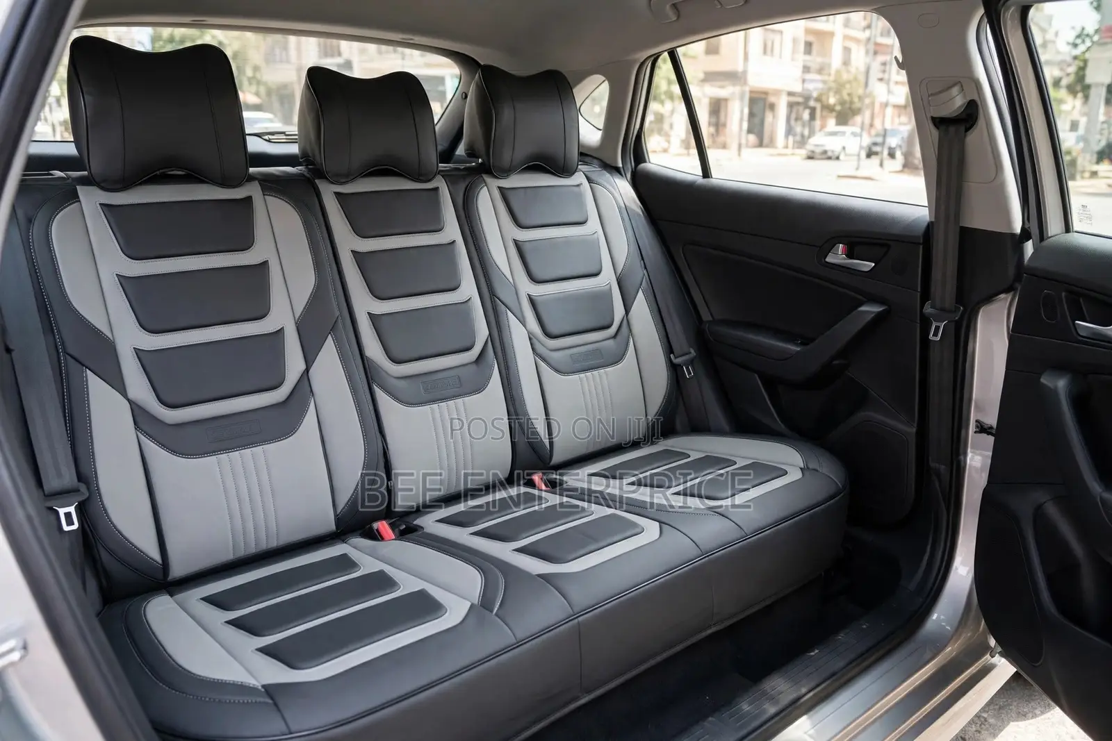 Grey Sport Leather Car Seat Cover Full Set With Neck Pillows