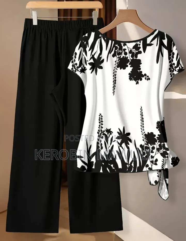 Women's 2pcs Floral Print Top and Casual Pants Elegant Outfit