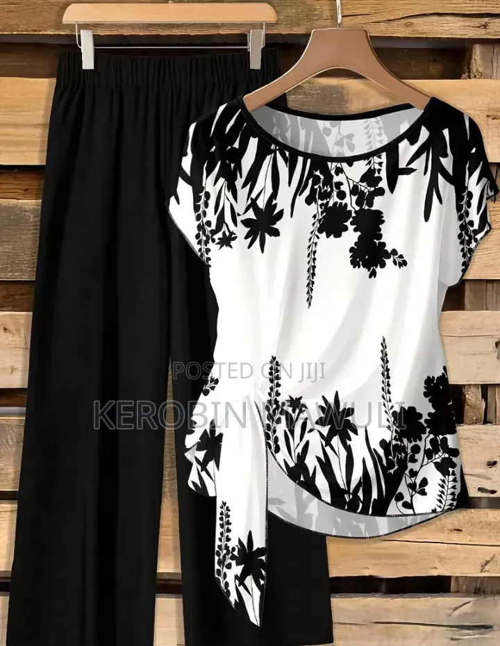 Women's 2pcs Floral Print Top and Casual Pants Elegant Outfit