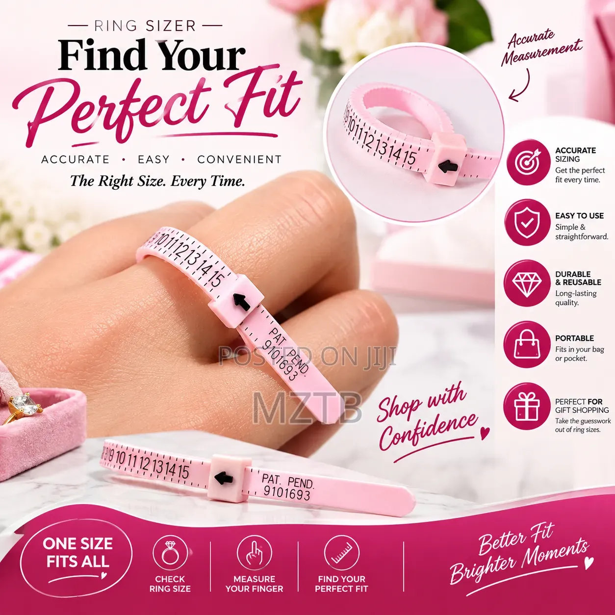Reusable Ring Sizer Measuring Tool - Pink