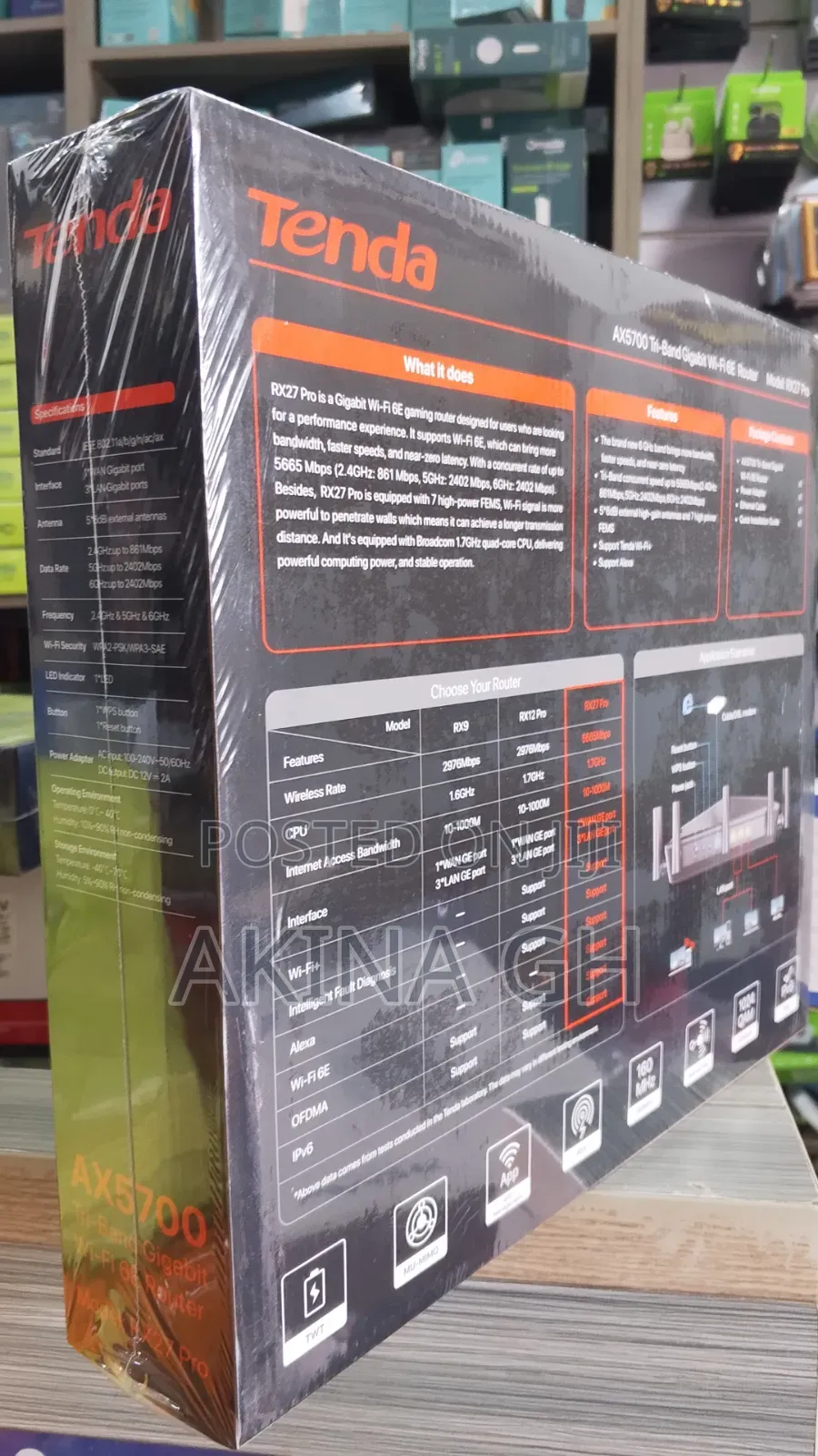 Tenda Wifi 6e AX5700 Tri Band Gigabit Router/ RX27 PRO