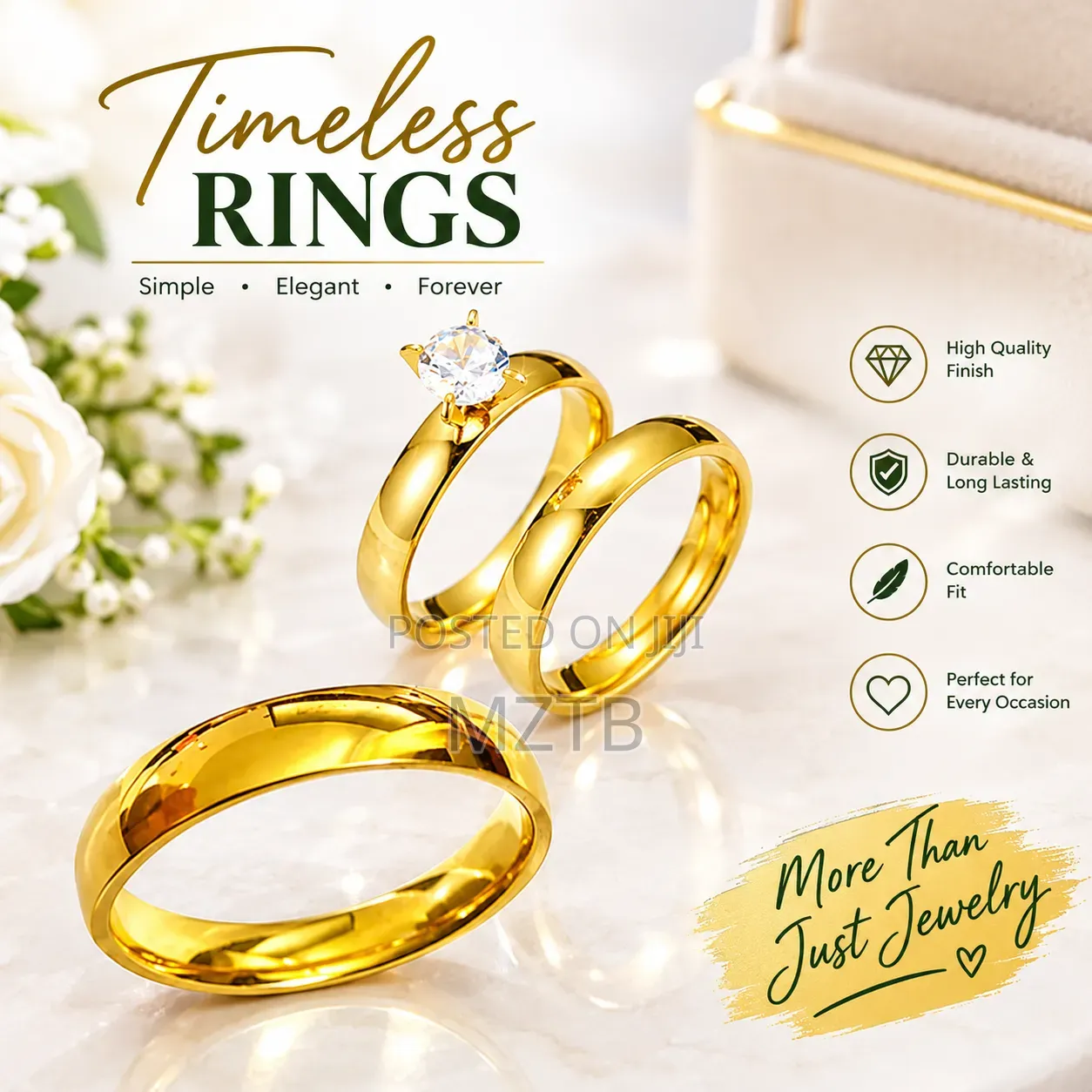 3pcs His and Hers Couple Wedding Engagement Rings Set - Gold
