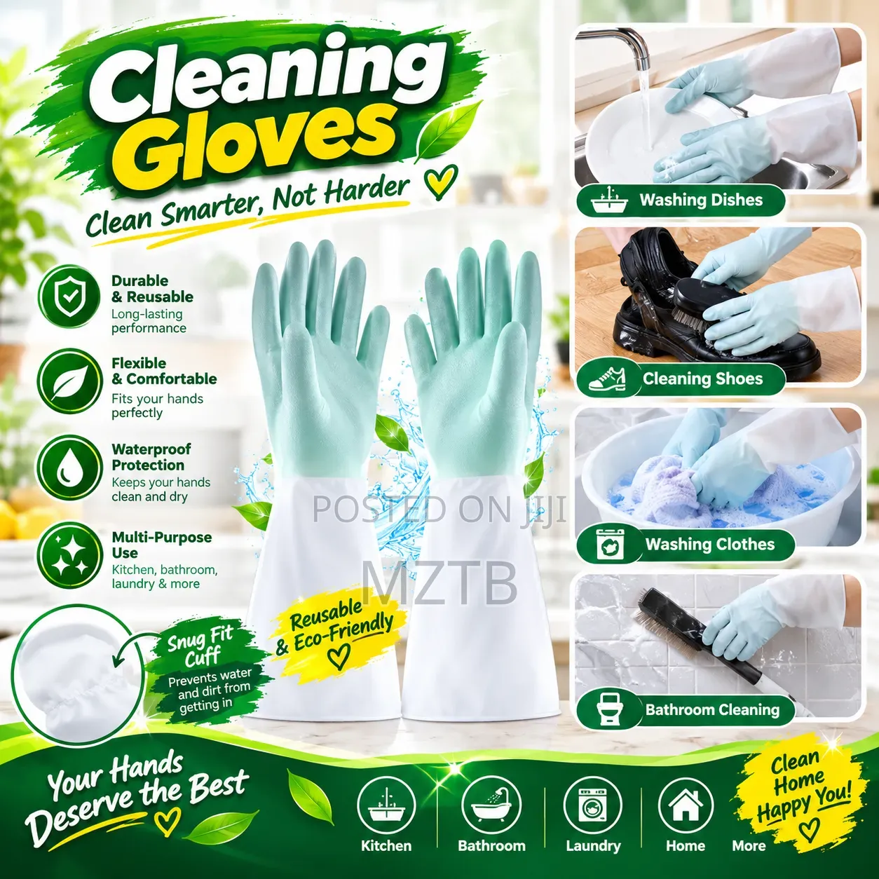 1 Pair Household Reusable Gloves - Blue & White Color