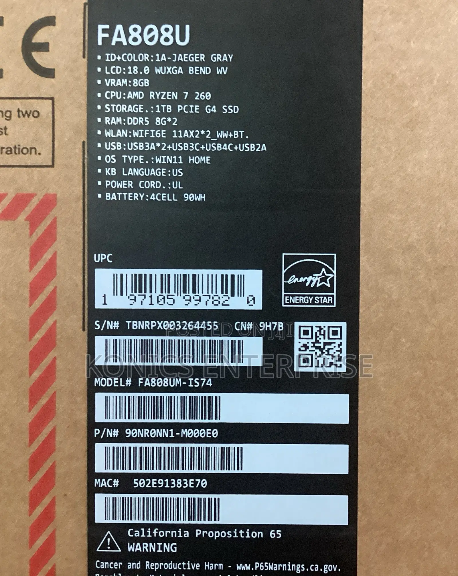 New Laptop Asus TUF Gaming A17 16GB AMD Ryzen 7 SSD 1T