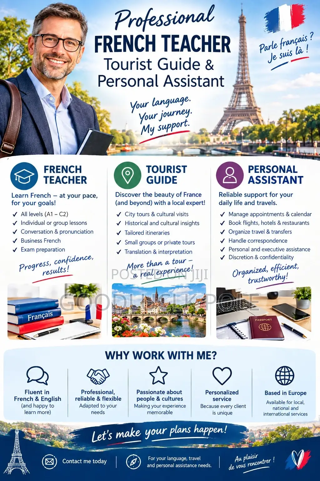 Professional French Services/ Tourist Guide/ Personal Assistant