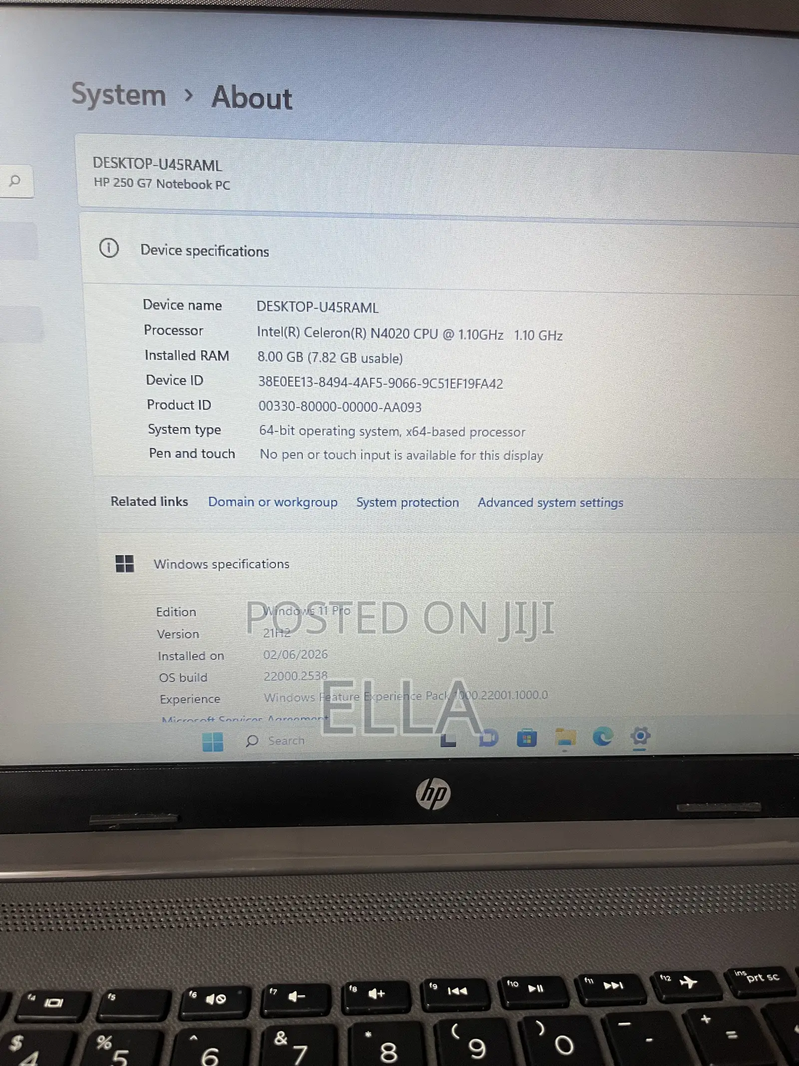 Laptop HP 250 G7 8GB Intel Celeron SSD 256GB