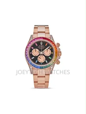 Rolex-Inspired Rainbow Chronograph Luxury Watch – Rose Gold Edition