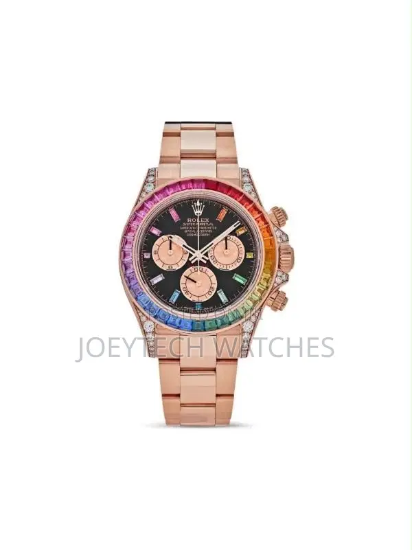Rolex-Inspired Rainbow Chronograph Luxury Watch – Rose Gold Edition