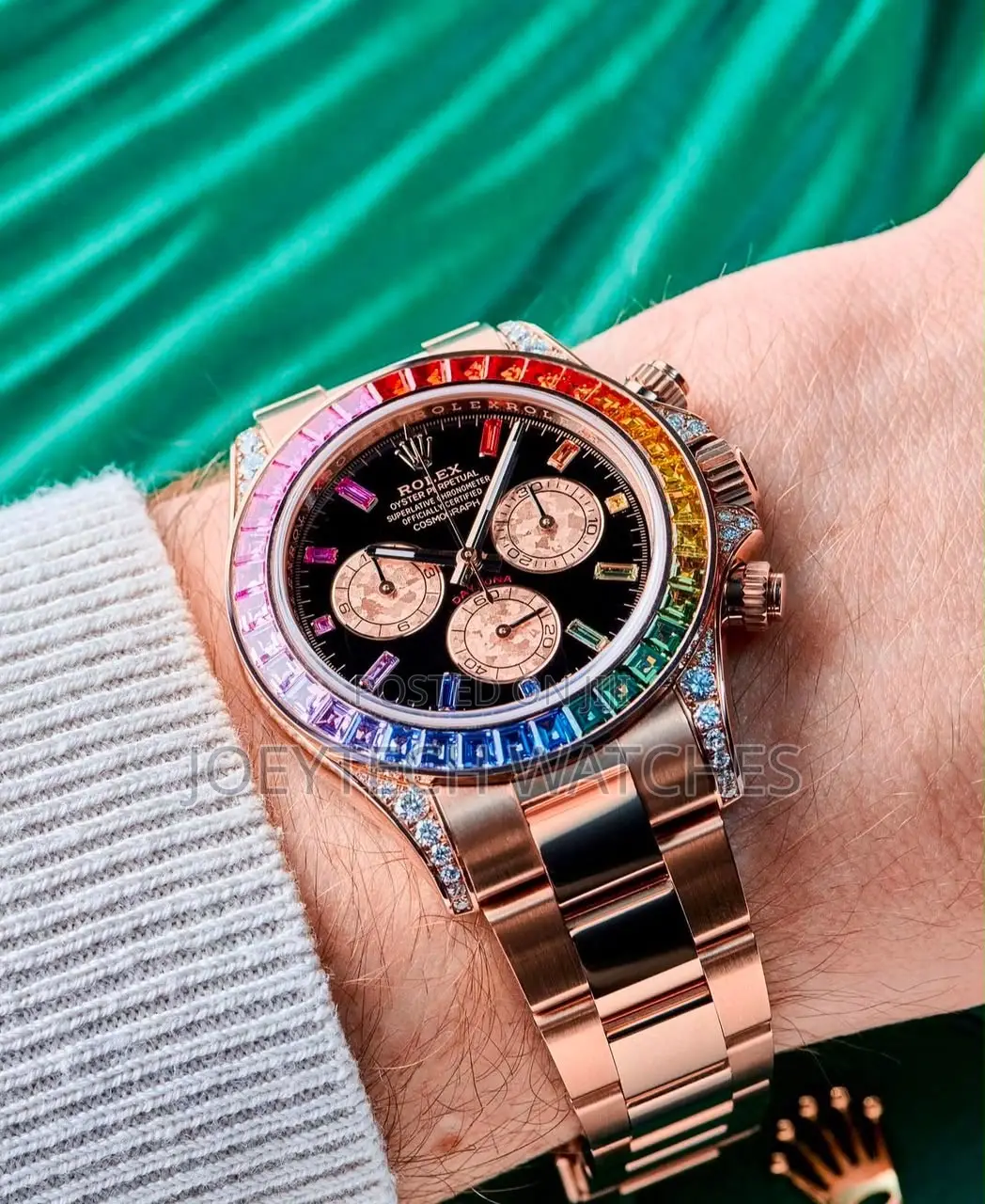Rolex-Inspired Rainbow Chronograph Luxury Watch – Rose Gold Edition