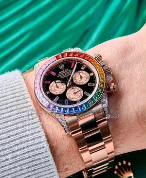 Rolex-Inspired Rainbow Chronograph Luxury Watch – Rose Gold Edition
