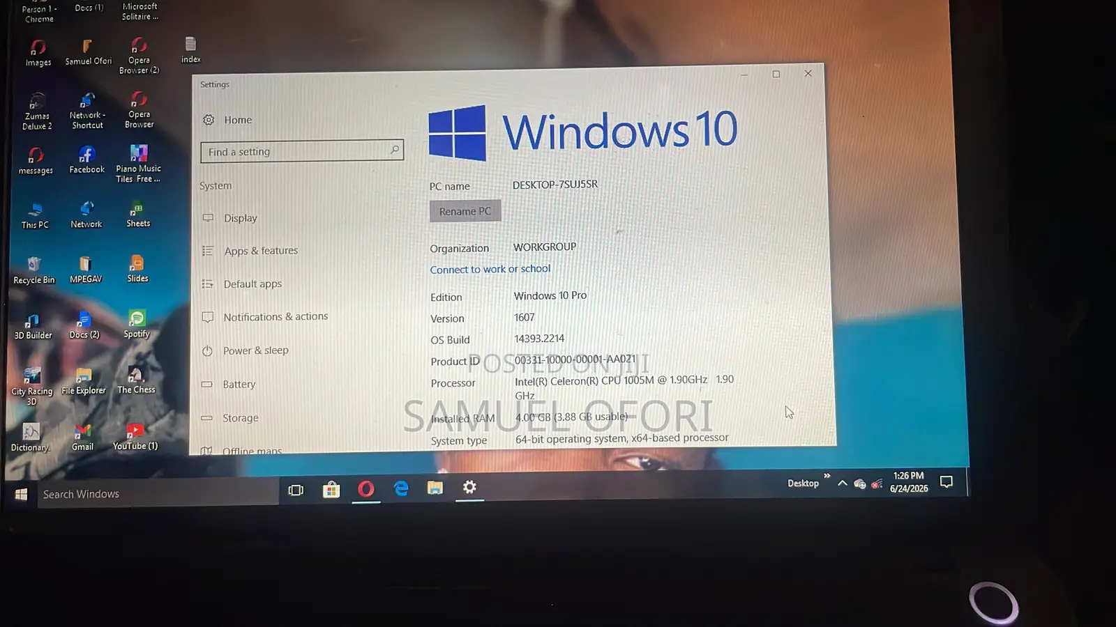 Laptop Toshiba A40 4GB Intel Core i7 SSHD (Hybrid) 16 GB