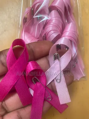 50pcs Breast Cancer Awareness Month Ribbons With Pins Already Fixed