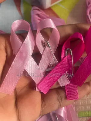 50pcs Breast Cancer Awareness Month Ribbons With Pins Already Fixed