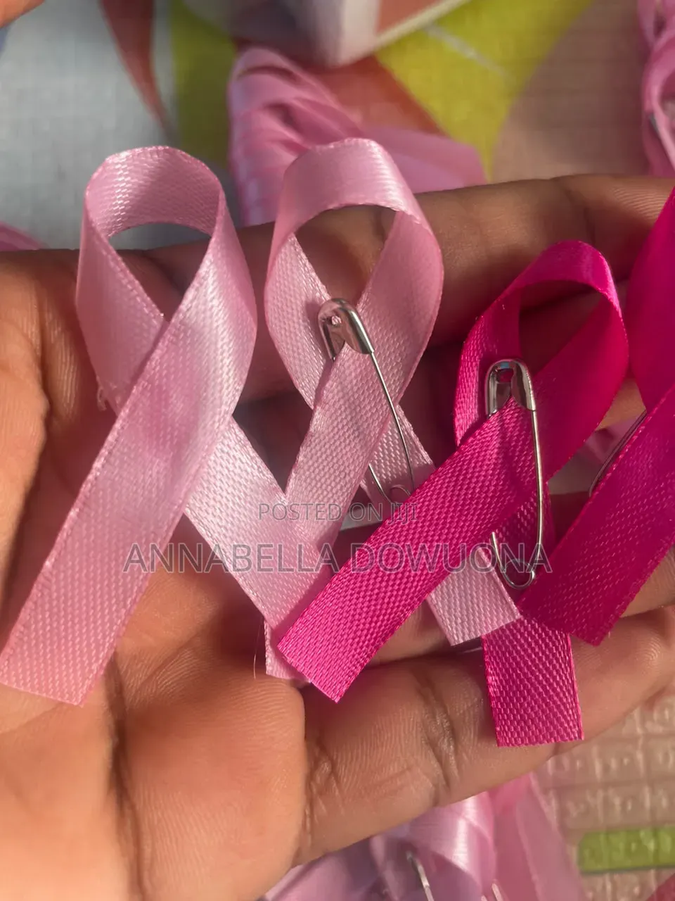 50pcs Breast Cancer Awareness Month Ribbons With Pins Already Fixed