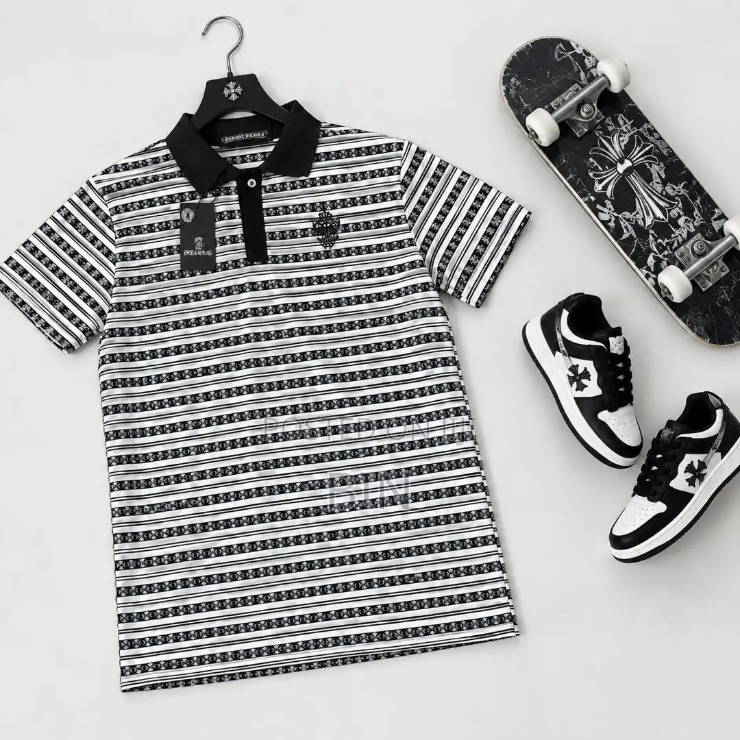 Chrome Heart Blue and White Striped Top for Unisex