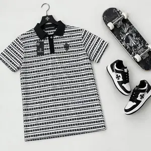 Chrome Heart Blue and White Striped Top for Unisex