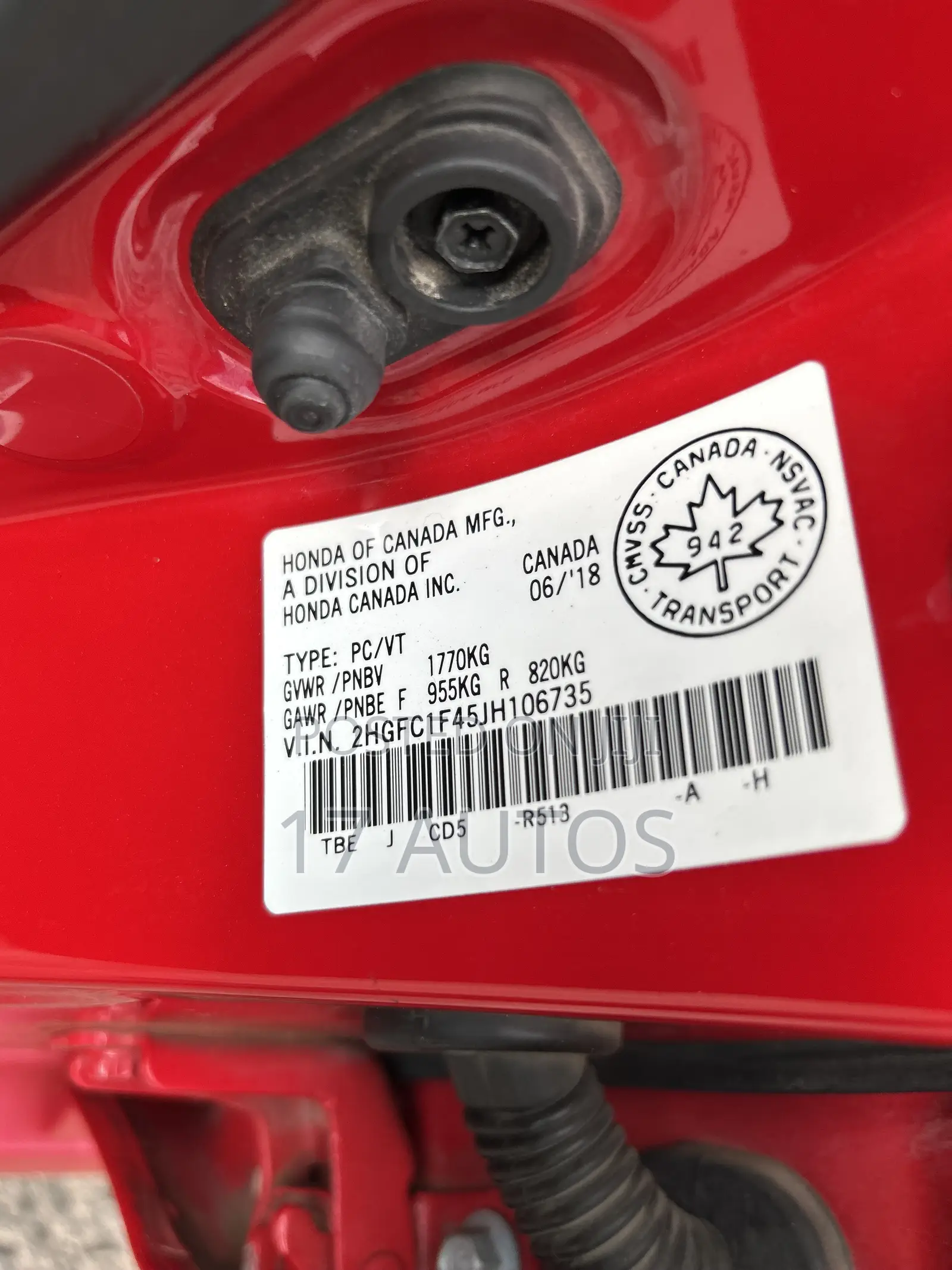 Honda Civic EX-L Sedan 2018 Red