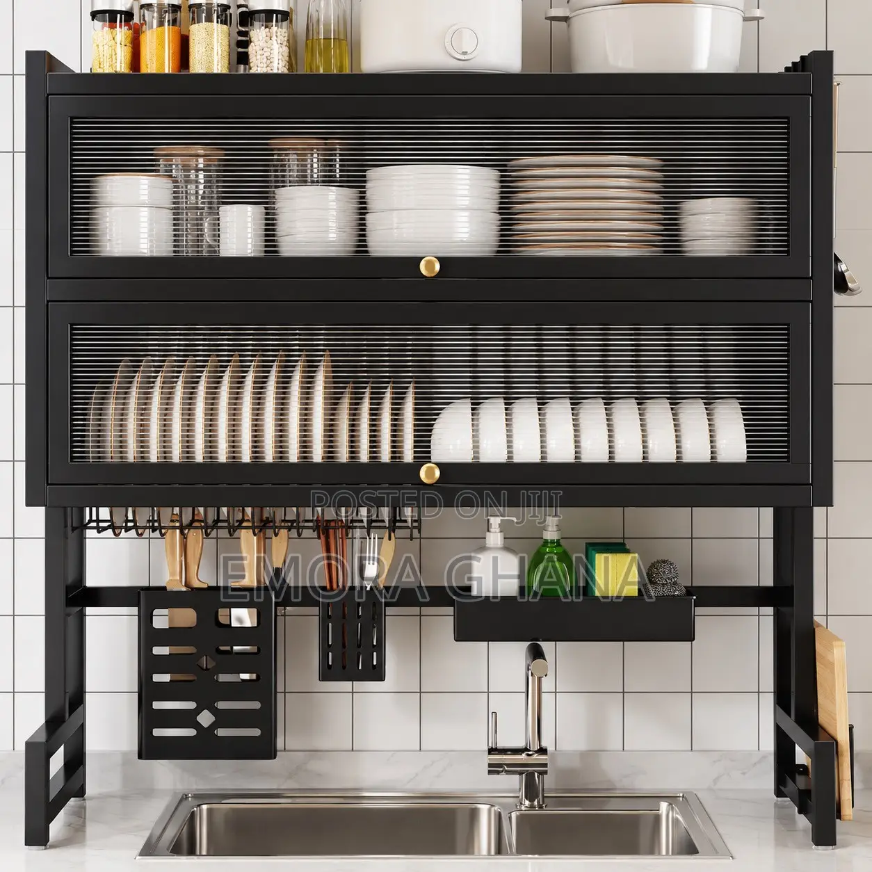 85cm Over Sink Kitchen Dish Rack With Storage Cabinet